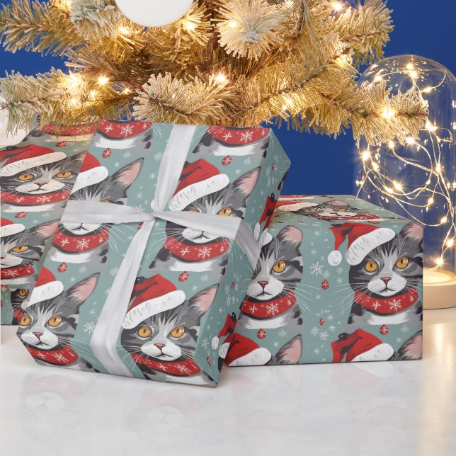 Cute Christmas Santa Cat  Wrapping Paper (Holidays)