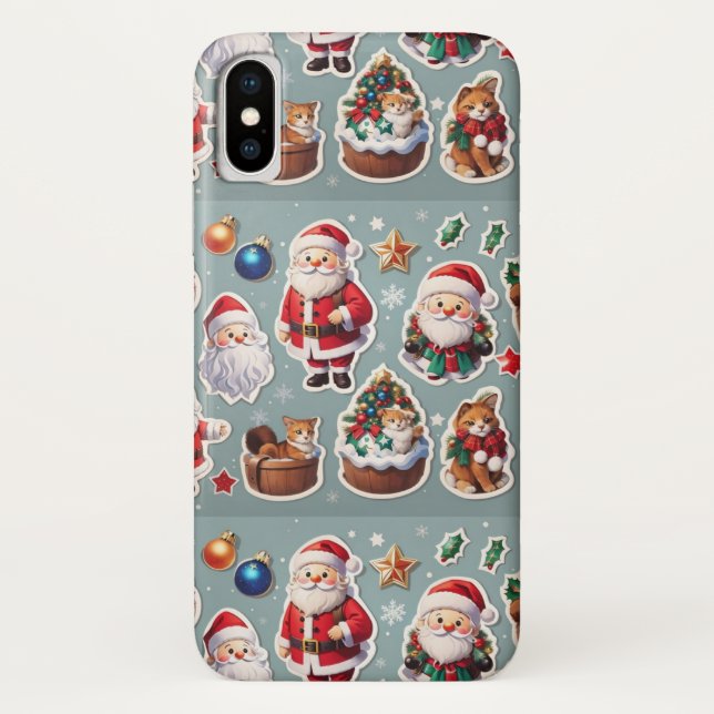 Cute Christmas Santa Claus & Holiday Pets Festive  Case-Mate iPhone Case (Back)