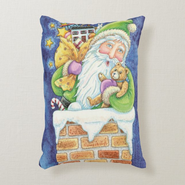 Cute Christmas, Santa Claus in Chimney with Toys Accent Pillow (Front(Vertical))