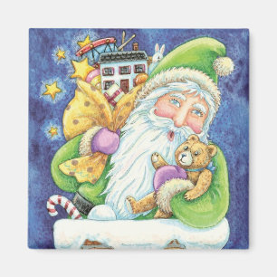 Cute Christmas, Santa Claus in Chimney with Toys Magnet