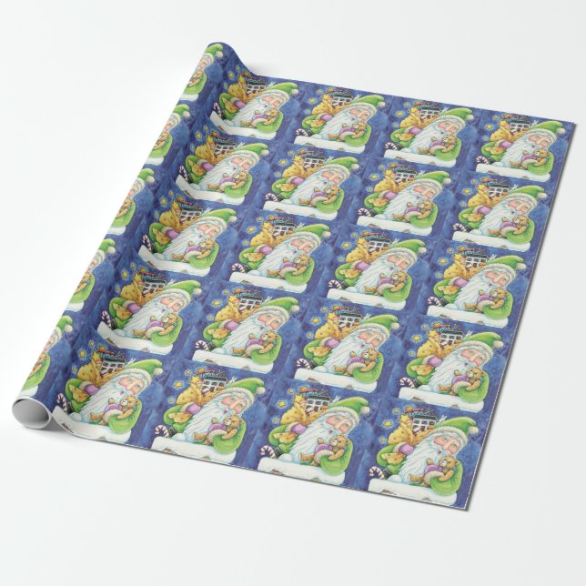 Cute Christmas, Santa Claus in Chimney with Toys Wrapping Paper (Unrolled)