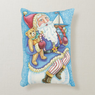 Cute Christmas, Santa Claus on Snowball with Toys Accent Pillow