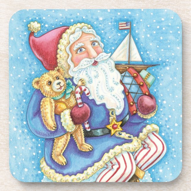 Cute Christmas, Santa Claus on Snowball with Toys Coaster (Front)
