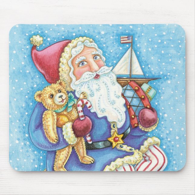 Cute Christmas, Santa Claus on Snowball with Toys Mouse Pad (Front)