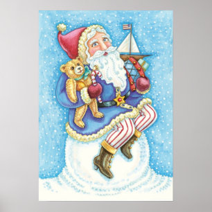 Cute Christmas, Santa Claus on Snowball with Toys Poster