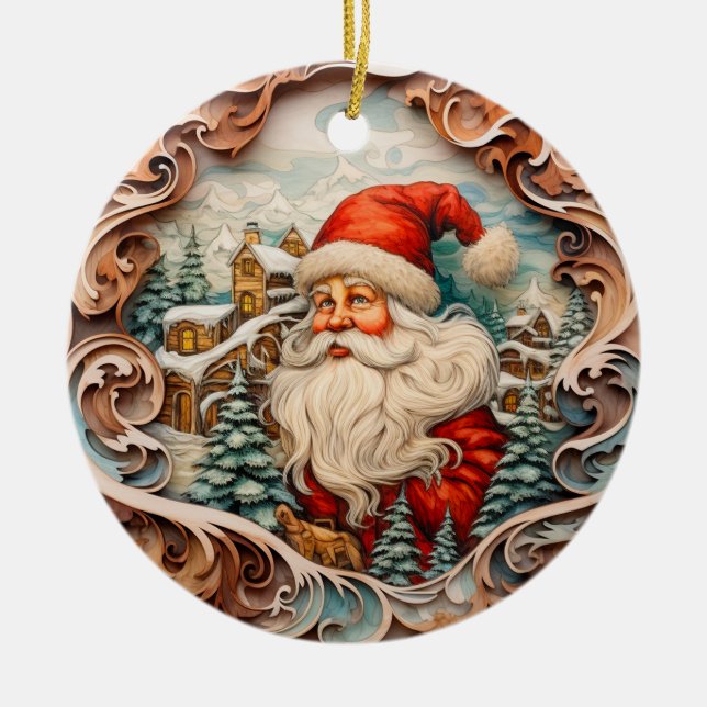 Cute Christmas Santa Claus Personalized  Ceramic Ornament (Front)