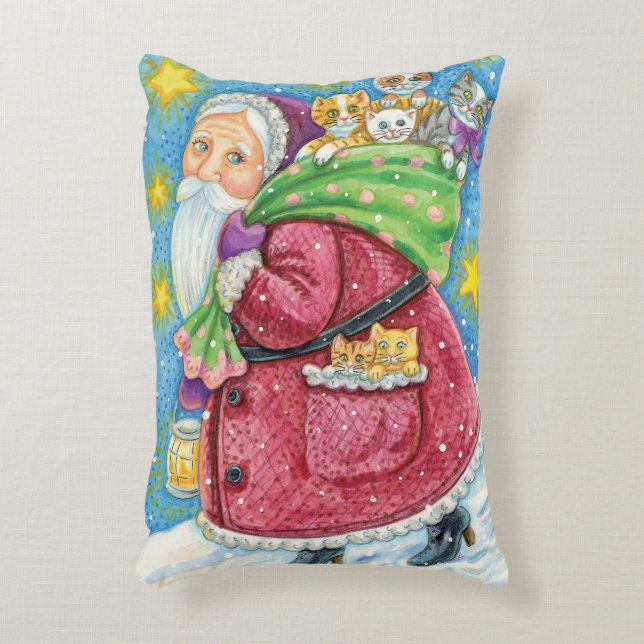 Cute Christmas, Santa Claus with Kittens and Cats! Accent Pillow (Front(Vertical))
