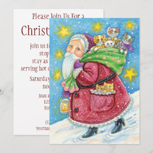 Cute Christmas, Santa Claus with Kittens and Cats! Invitation