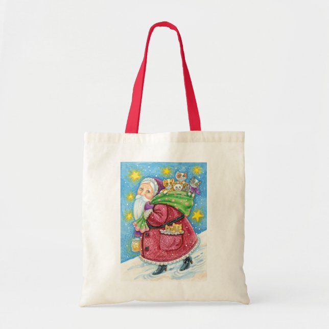 Cute Christmas, Santa Claus with Kittens and Cats! Tote Bag (Front)