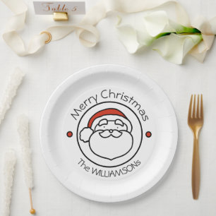 Cute Christmas Santa Claus with Red Hat Paper Plate