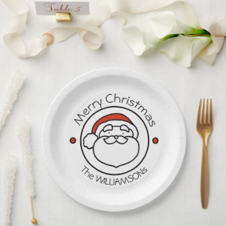 Cute Christmas Santa Claus with Red Hat Paper Plate