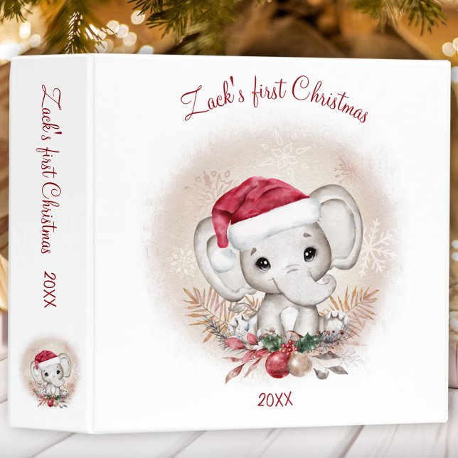 Cute Christmas Santa Elephant Baby Boy Photo Album Binder (Cute Christmas Santa Elephant Baby Boy Photo Album 3 Ring Binder)