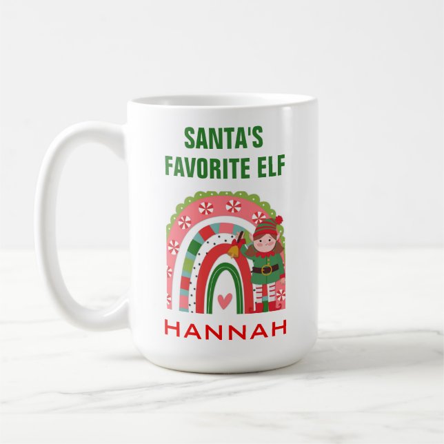 Cute Christmas Santa Favourite Elf Coffee Mug (Left)