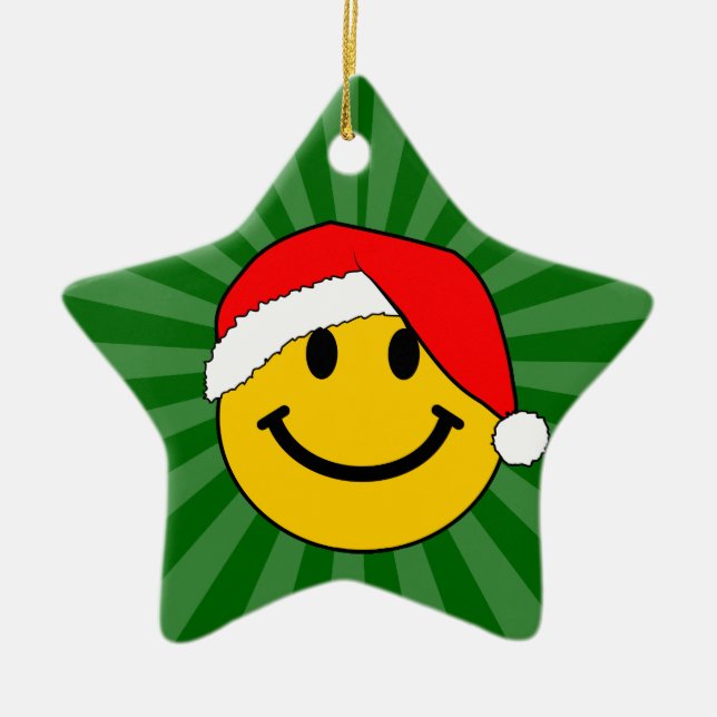 Cute Christmas Santa Happy Face Ceramic Ornament (Front)