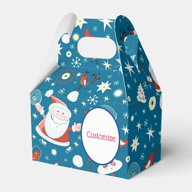 Cute Christmas Santa Pattern Gable Favor Box (Front Side)