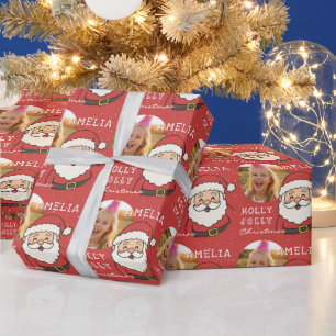 Cute Christmas Santa Personalized Photo Kids Wrapping Paper