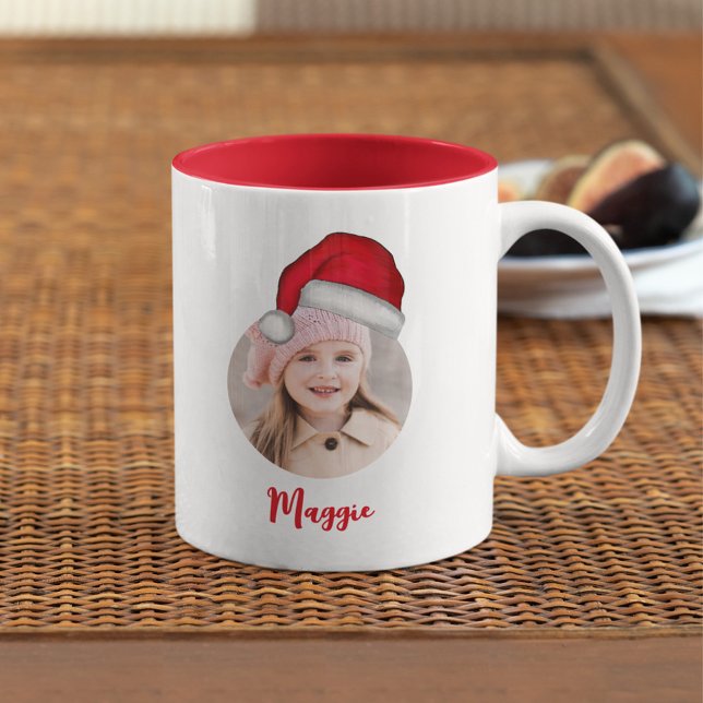 Cute Christmas Santa Photo Personalized Two-Tone Coffee Mug (Photo Christmas Santa Custom Mug. )