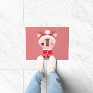 Cute Christmas Santa Reindeer Head Doormat