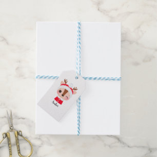 Cute Christmas Santa Reindeer Head Gift Tags