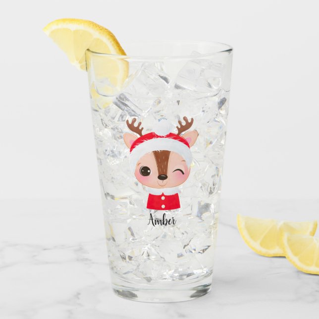 Cute Christmas Santa Reindeer Head Glass (Front Ice)