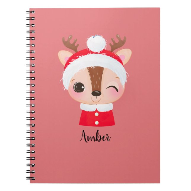 Cute Christmas Santa Reindeer Head Notebook (Front)