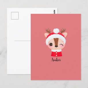 Cute Christmas Santa Reindeer Head Postcard
