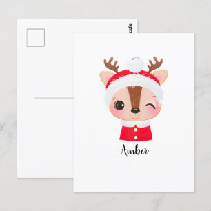 Cute Christmas Santa Reindeer Head Postcard