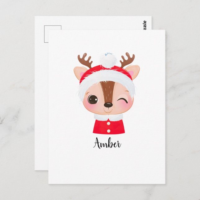 Cute Christmas Santa Reindeer Head Postcard (Front/Back)