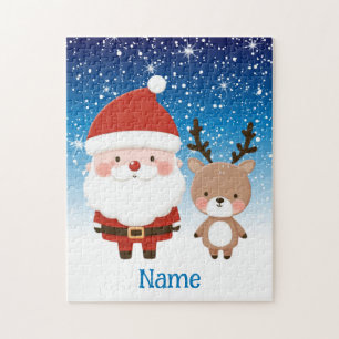 Cute Christmas Santa & Reindeer Jigsaw Puzzle