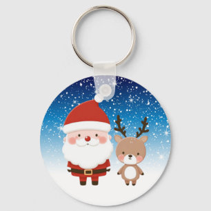 Cute Christmas Santa & Reindeer Keychain
