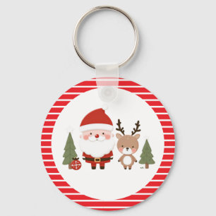 Cute Christmas Santa & Reindeer Keychain
