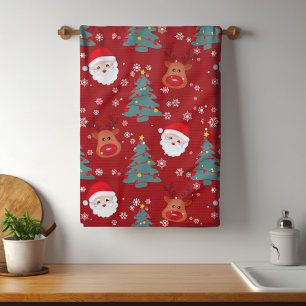 Cute Christmas Santa Reindeer Kitchen Towel