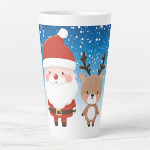 Cute Christmas Santa & Reindeer Latte Mug