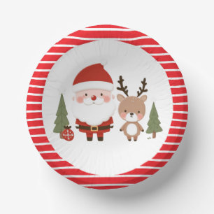 Cute Christmas Santa & Reindeer  Paper Plate