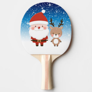 Cute Christmas Santa & Reindeer Ping Pong Paddle