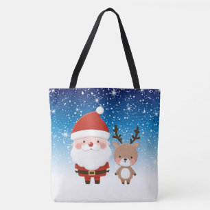 Cute Christmas Santa & Reindeer Tote Bag