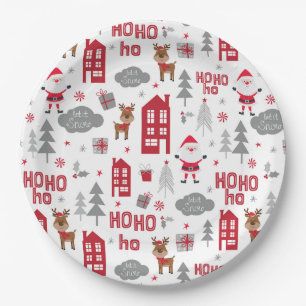 Cute Christmas Santa Reindeer Winter Holiday Paper Plate