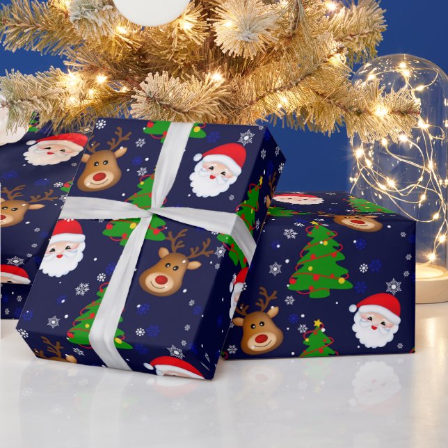 Cute Christmas Santa Reindeer Winter Holidays Wrapping Paper (Holidays)