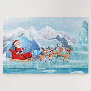 Cute Christmas Santa, Sleigh and Reindeer  Jigsaw Puzzle