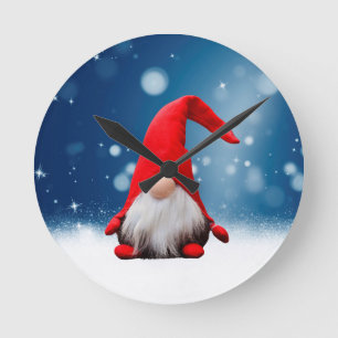 Cute Christmas Santa Snow Stars Round Clock