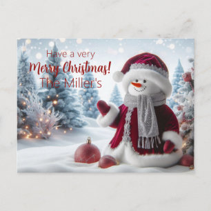 Cute Christmas Santa Snowman Personalized Postcard