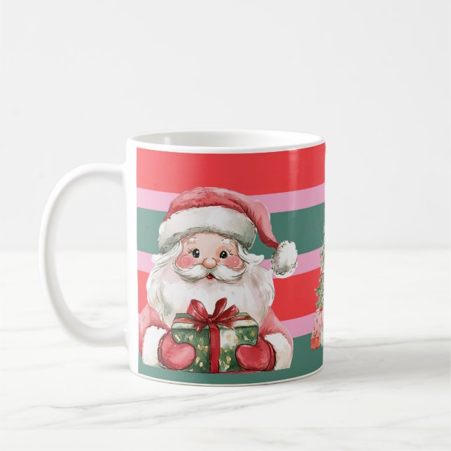 Cute Christmas Santa Snowman Tree Coffee Mug (Left)