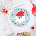 Cute Christmas Santa Special Delivery North Pole Classic Round Sticker<br><div class="desc">A cute Christmas sticker with a Santa Claus face and the words,  special delivery from the north pole. A cute holiday sticker for your Christmas presents from Santa. Designed for you by Blackberry Boulevard.</div>