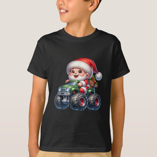 Cute Christmas Santa Tractor Xmas T-Shirt (Front)