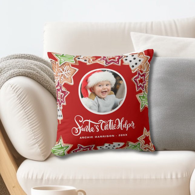 Cute Christmas Santa's Helper Photo Throw Pillow (Creator Uploaded)