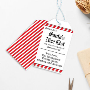 Cute Christmas Santa's Nice List Custom Gift Tags