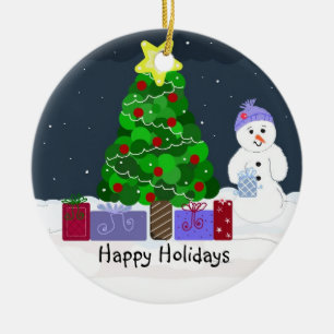 Cute Christmas Scene Ceramic Ornament