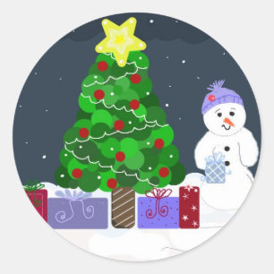 Cute Christmas Scene Classic Round Sticker