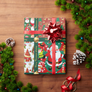 Cute Christmas Scenes Wrapping Paper with Text