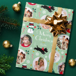 Cute Christmas Scottie Dog Green Editable Photo Wrapping Paper<br><div class="desc">Add a little whimsical charm to the holiday season with this cute Christmas gift wrap! An editable template, personalized with a name and four photos of your family, friends or pets. This seamless pattern features original artwork of a Scottie dog wearing a red bow, as he dashes along in the...</div>